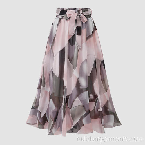 Женщины повседневная сладкая шифоновая юбка для цветов с ремнем